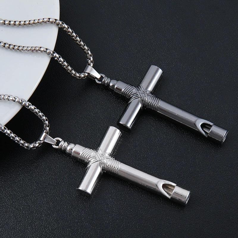 316L Stainless Steel Cross Chain Pendant Necklace For Men Jesus Religious Accessory Grey Copper Color