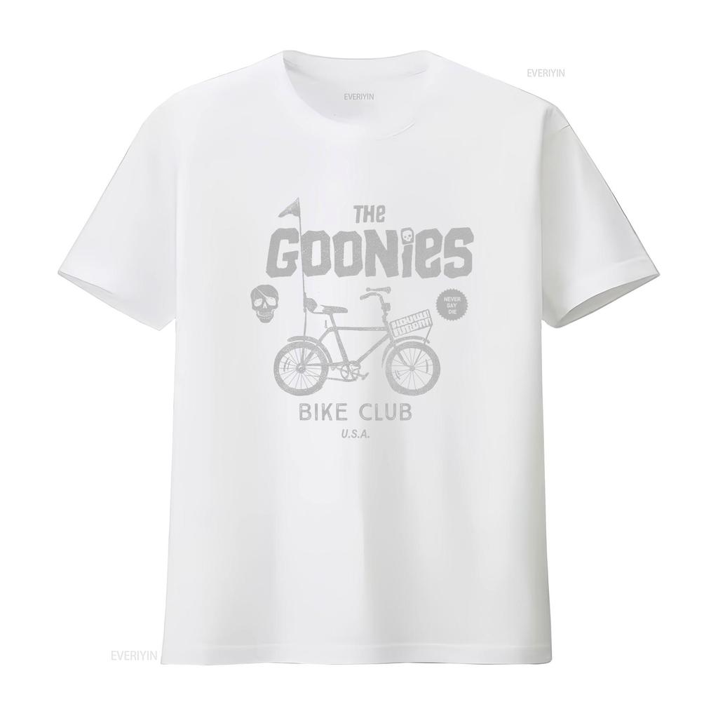 The Goonies Men's Bike Club T Shirt Retro Design with Bicycle Skull 'Never Say Die' Motif vintage Washed Slightly graphic