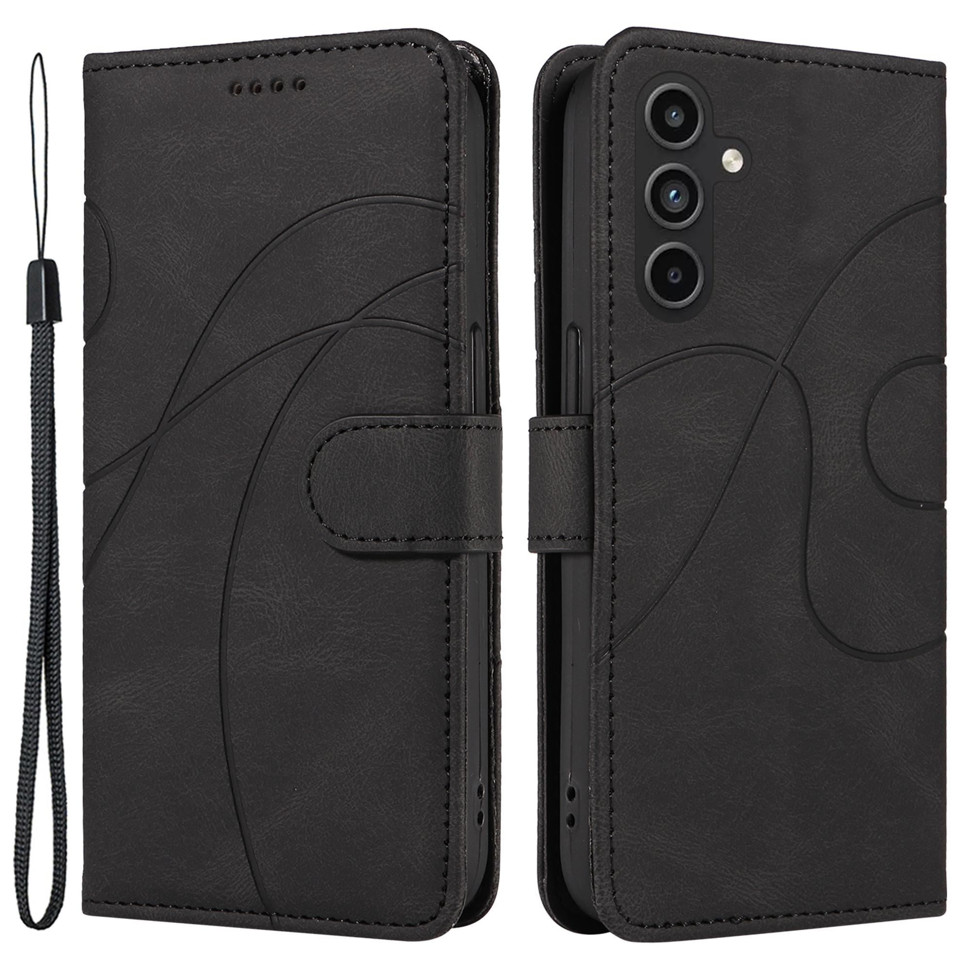 

For Samsung Galaxy A15 5G Case Wallet Imprinted Line Leather Phone Cover Black