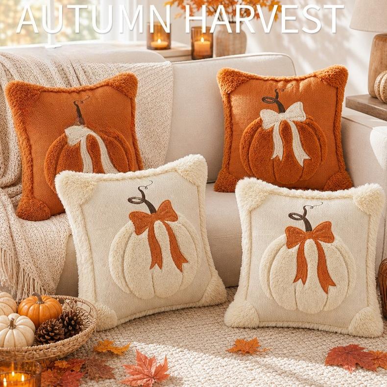 2026 New Plush Pumpkin Pillow Cover Holiday Decoration Pillowcase Halloween Pillow Cover Zipper Pillowcase Thanksgiving Sofa Decoration Cushion Cover