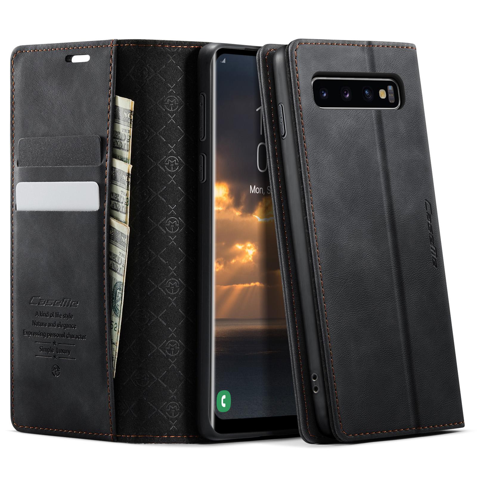 

For Samsung Galaxy S10 Plus Case CASEME 033 Series RFID Blocking Wallet Stand Calf Texture Leather Phone Cover A