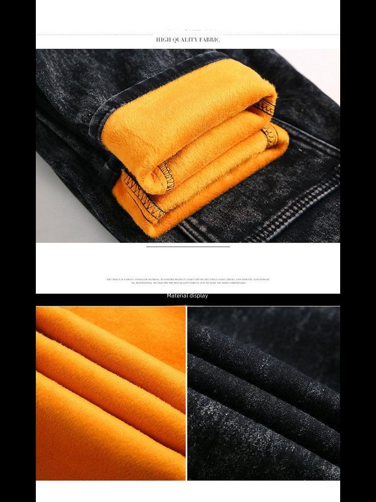 Men's Slim Fit Korean Style Velvet Lined Skinny Jeans for Fall