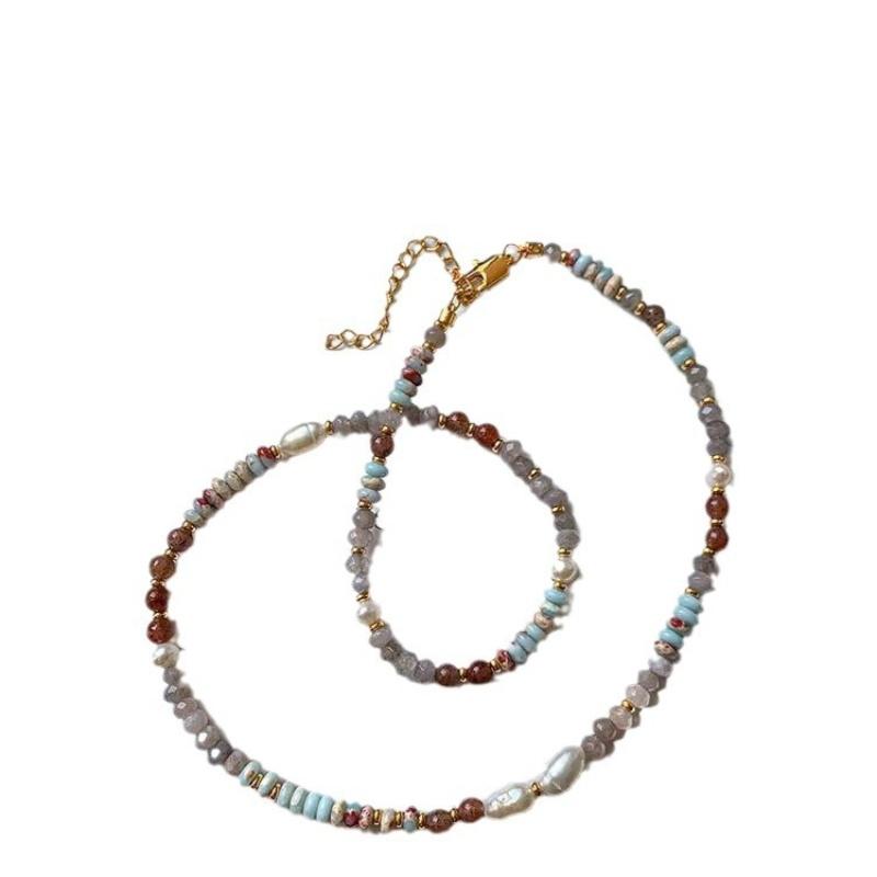 Vintage Imitation Natural Pearl Tourmaline Bead Necklace, Irregular Blue Collarbone Necklace, Women's Banquet Accessories