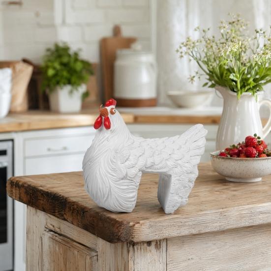 Ornamento de Cerca em Forma de Galinha, Resina com Textura de Pena 3D, Figura de Galinha Gordinha Fofa para Casa Jardim Fazenda Pátio Quintal