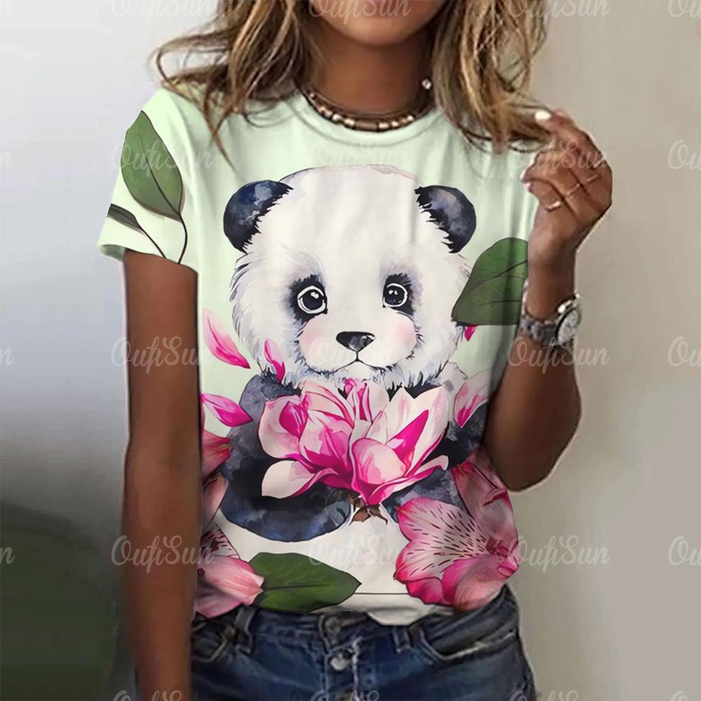 Kawaii Vintage Anime Panda Print T Shirt Funny Women Summer Casual Short Sleeve Tshirts Female Loose Tops Ropa Y2k Hombre Tees