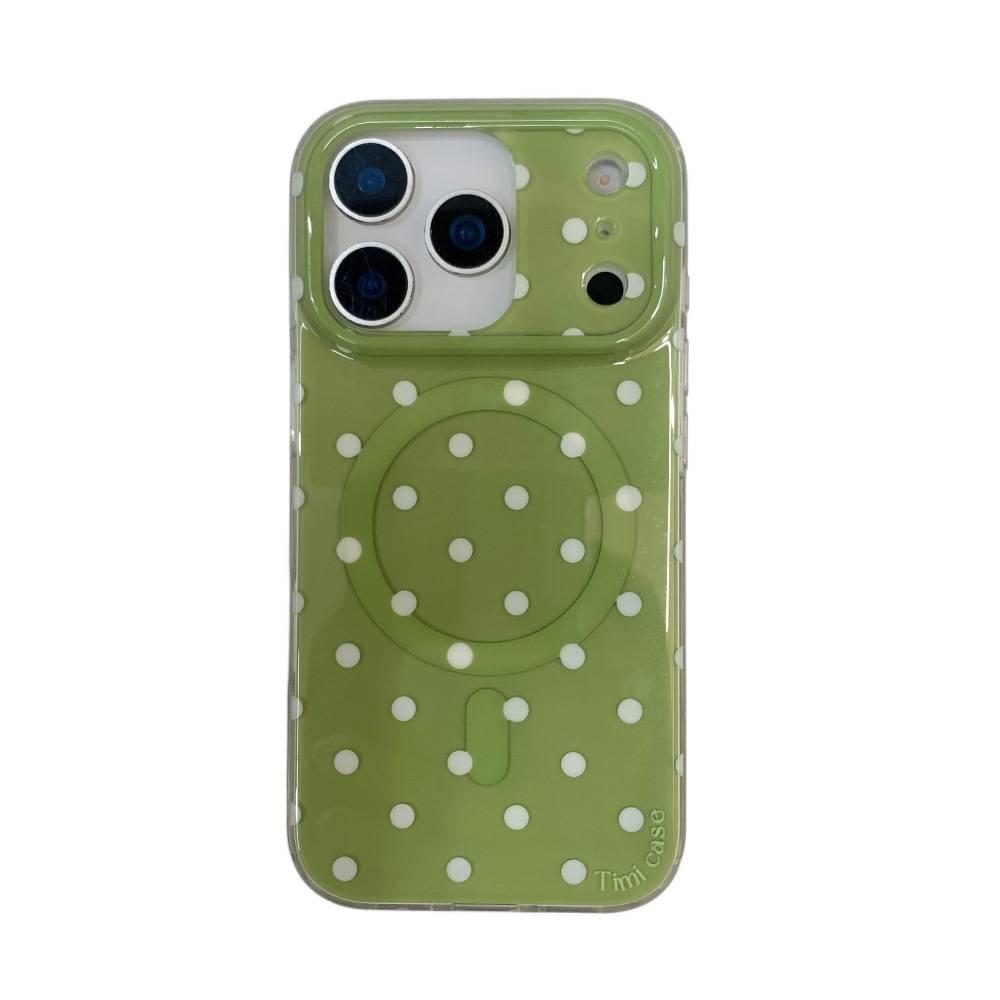 INS Korean polka dot magnetic mobile phone case is suitable for Apple 17/16PRO solid color small fresh engraved iPhone15/14.