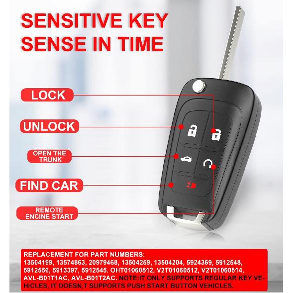 5 Buttons Flip Remote Fob Fits for Chevy Equinox Camaro 2010 2011 2012 2013 2014 2015 2016 2017 Chevrolet Cruze Malibu Impala Sonic GMC Terrain Buick