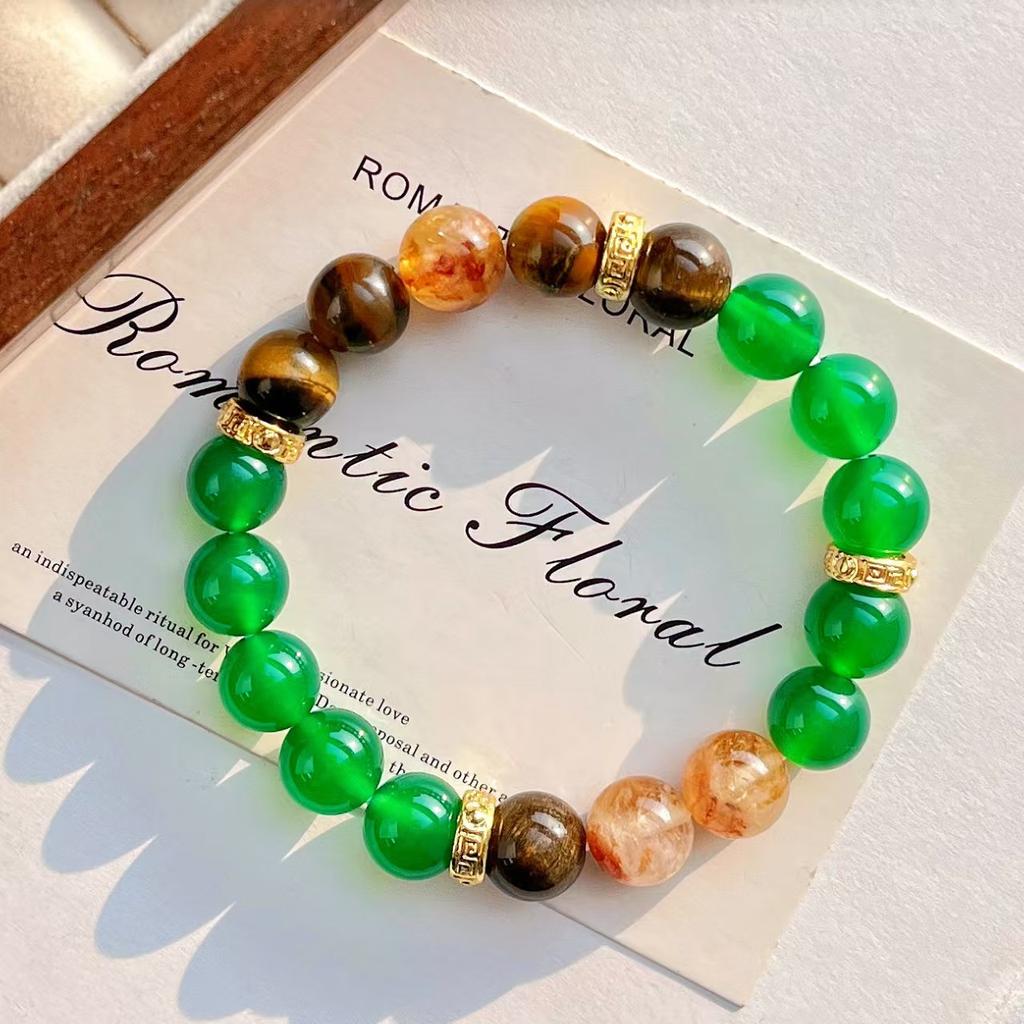 Boutique Design Sense 10Mm Natural Chalcedony Tiger'S Eye Stone Honey Milk Cover Yellow Tower Crystal Bracelet Bracelet