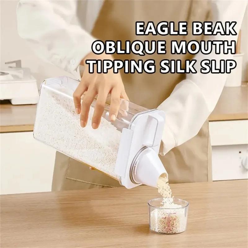 High Quality Airtight Grain Storage Box with Measuring Cup Lid Sets for Home Kitchen Grain Storage Jar