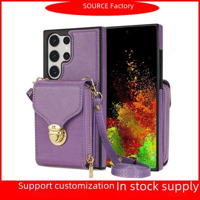 Funda bandolera multifuncional para teléfono móvil para Samsung S24U con pegatina lateral, cordón, cremallera y ranura para tarjetas. Compatible con los modelos S23 y S22.