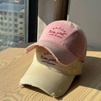 New Letter-embroidered Soft-top Baseball Cap for Women, Wide Brim, Makes the Face Appear Smaller, Duckbill Cap for Large Head Sizes