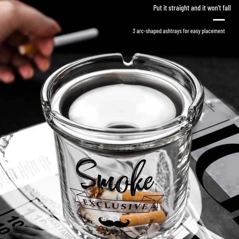 Luxury Windproof Glass Ashtray with Lid for Home and Office