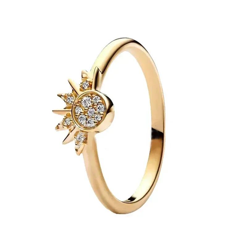 Best-selling Gold-tone Series 925 Silver Elegant Classic Heart-shaped Crown Ring Luxurious Charm Jewelry Holiday Presen