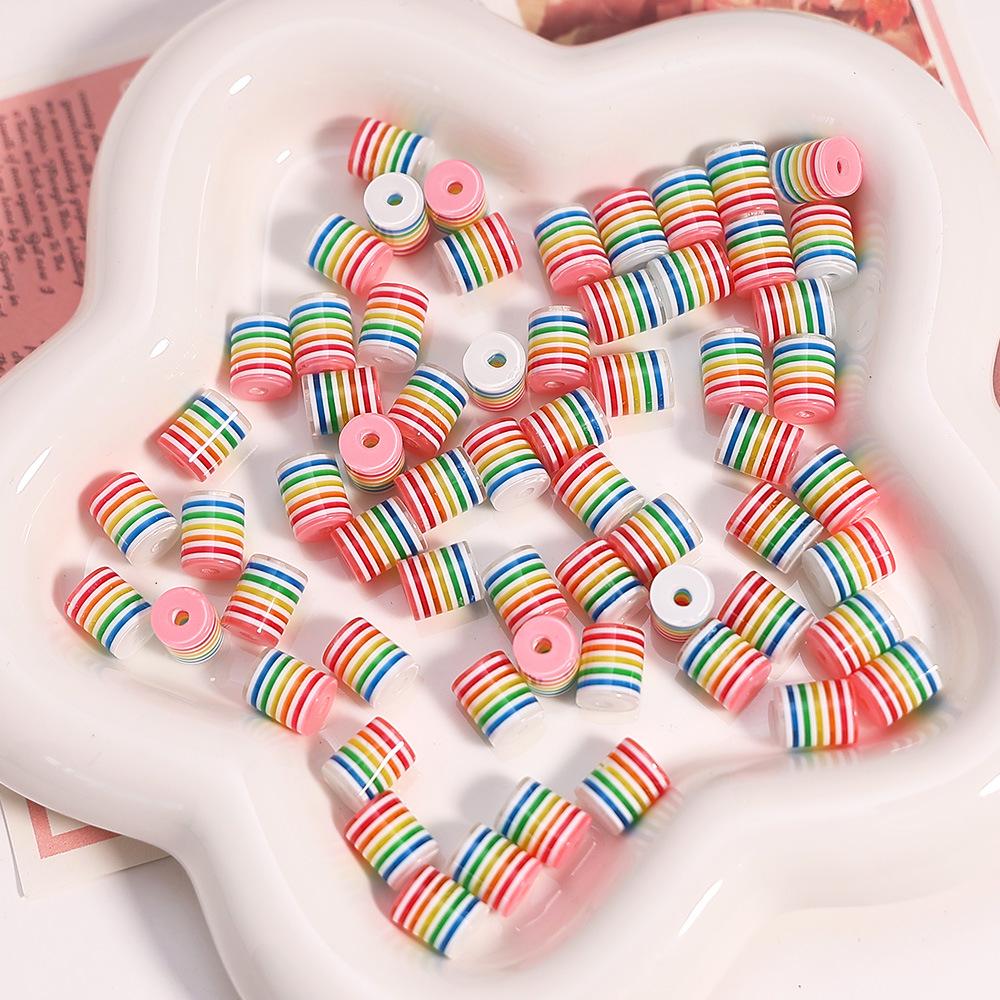 Rainbow Resin Striped Beads for DIY Bracelets & Phone Chains