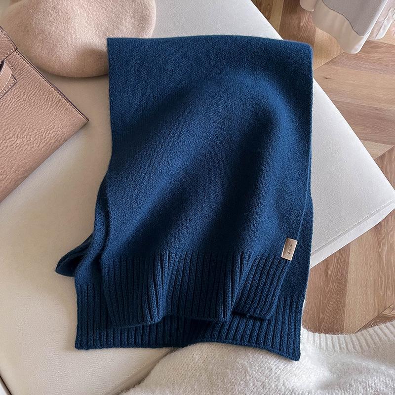 High-grade 100 Wool Scarf Women's Winter Thickened Warm High-end Sense Simple Monochrome Knitted Versatile Scarf Gift