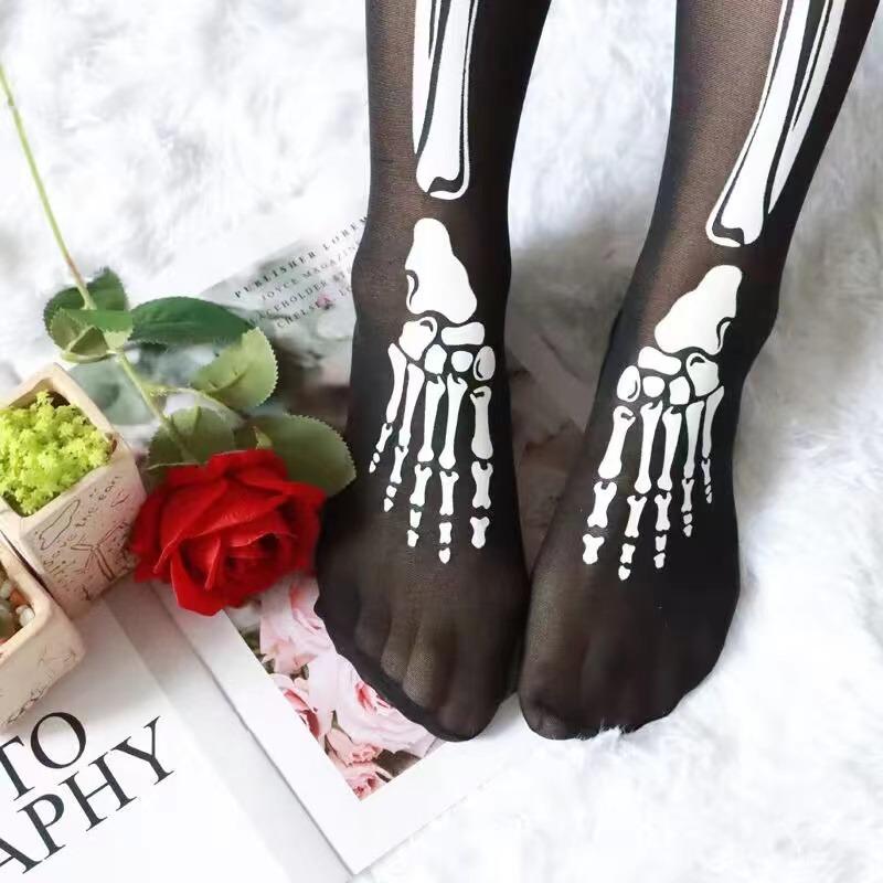 Fashion Tights Sexy Skeleton Legging Nightclub Bar Stockings Halloween Skull Bones Black Pantyhose for Women Young Girls