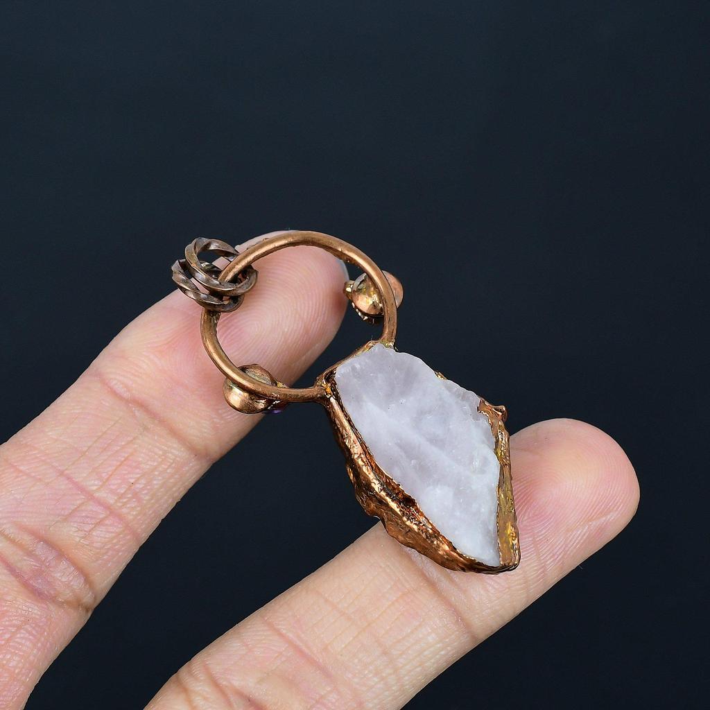 Rosenquarz Schmuck, Kupfer Elektrogeformter Anhänger Handgefertigter Edelsteinschmuck, Geschenke für Ehefrau Brandneuer Anhänger