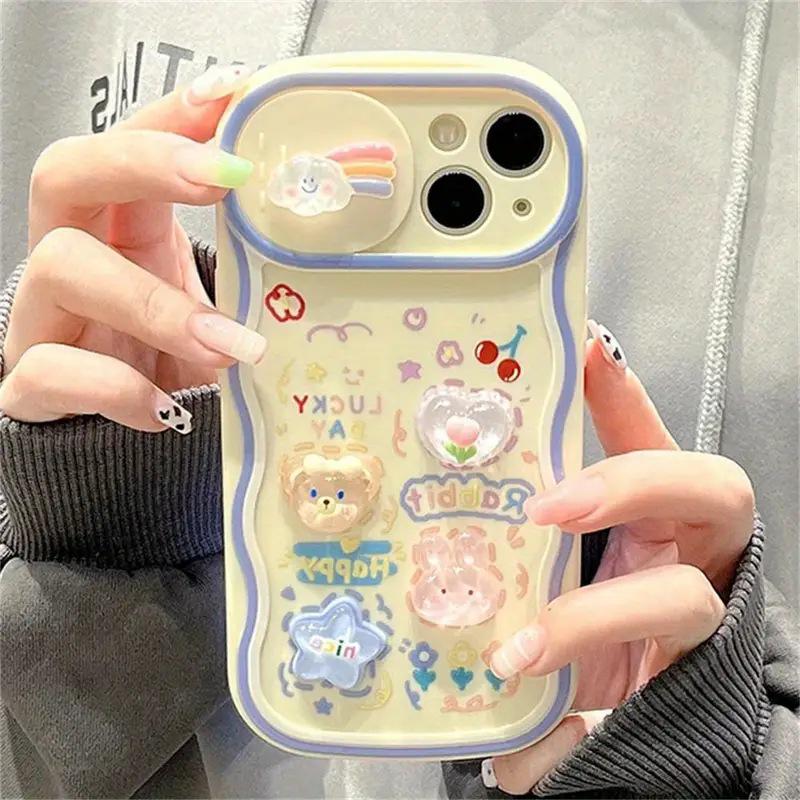 

Cute 3D Bear & Rabbit Sliding Window Camera Case for iPhone 16, 15, 11 iPhone 13 Pro Max