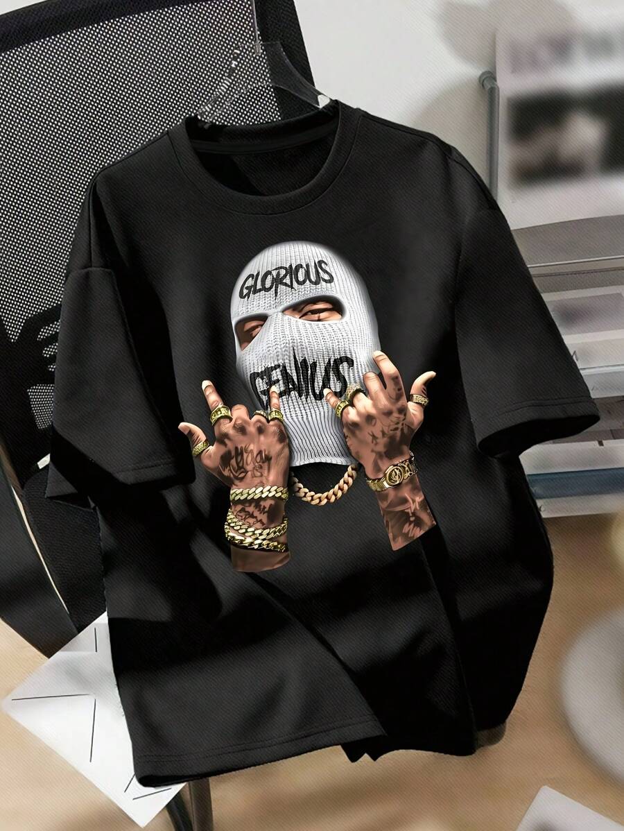 

Unisex s Fashion Masked Person Print Round Neck Short Sleeve T-Shirt XXXL