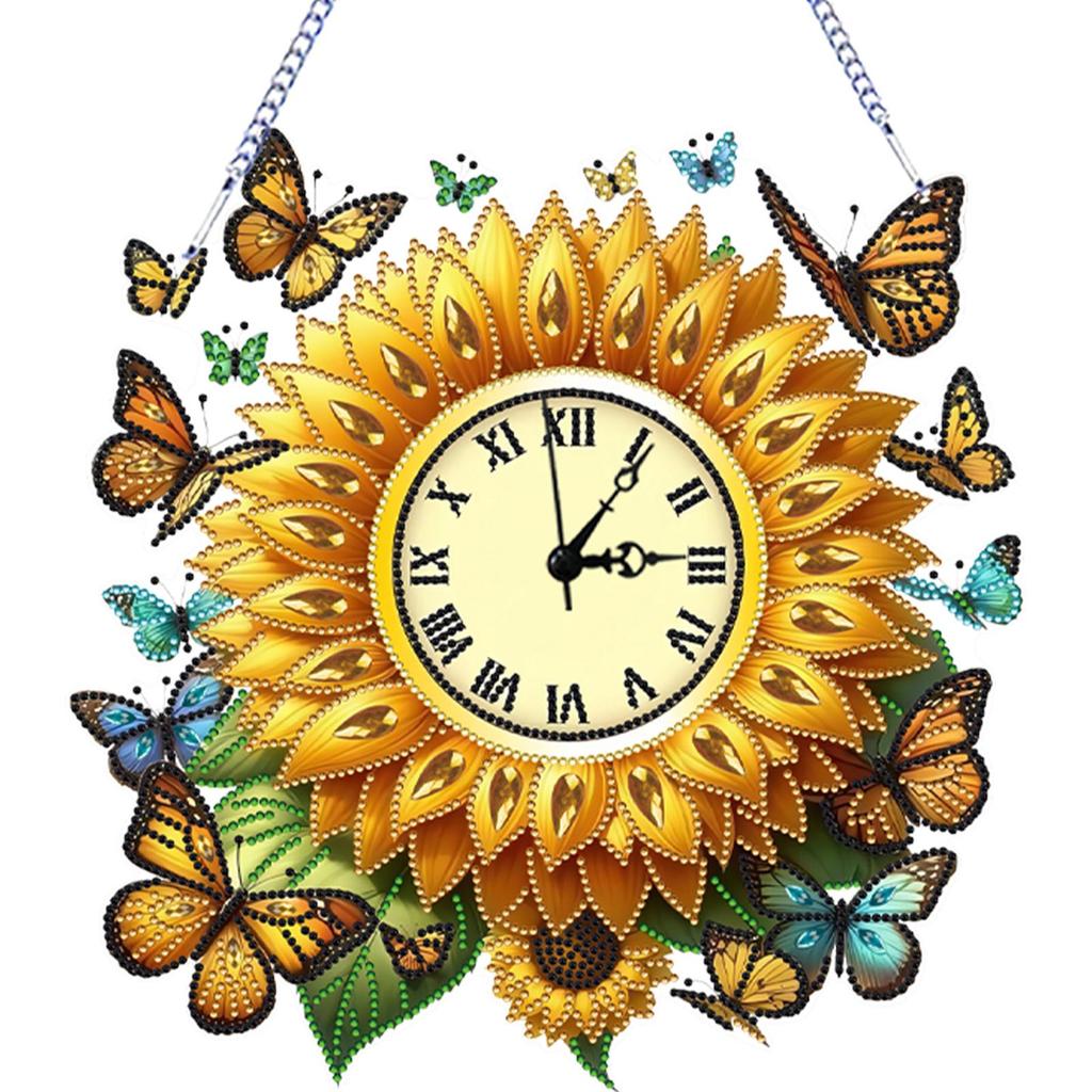 2D Flat DIY Sunflower Acrylic Special Shape 5D Hanging Clock Art Craft Diamond Art Clock Pendant Kit for Living Room Decoration