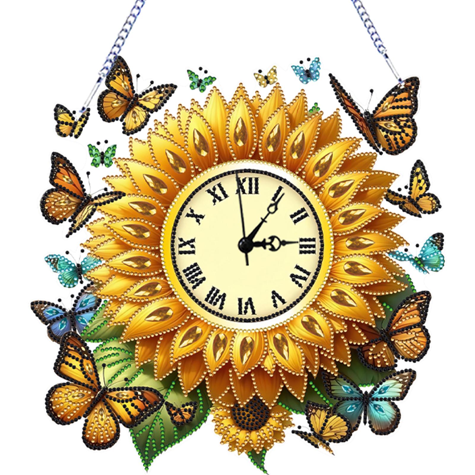 

2D Flat DIY Sunflower Acrylic Special Shape Diamond Painting Clock Pendant 5D Hanging Clock Art Craft Creative Craft Project