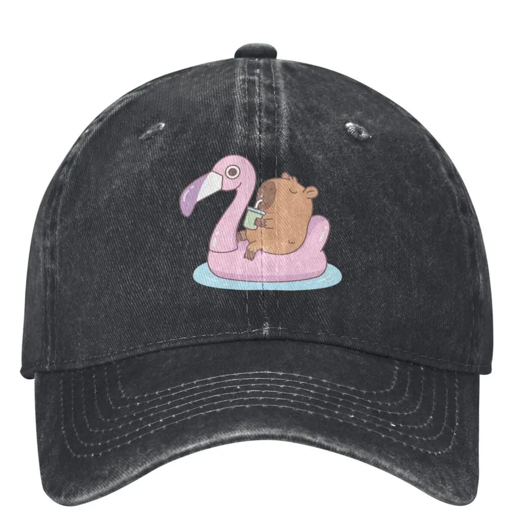 Cute Capybara Baseball Cap For Unisex Men Pink Flamingo Pool Float Casual Trucker Dad Hat Sun Visors Outdoor Sport Baseball Caps