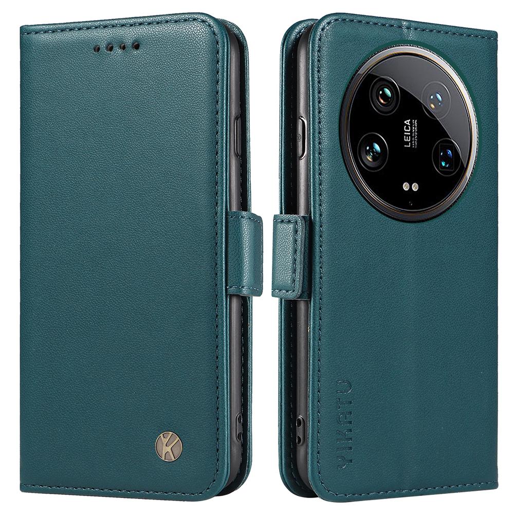 

YIKATU YK-003 For Xiaomi 14 Ultra Case Anti-Scratch Leather Wallet Phone Cover Green