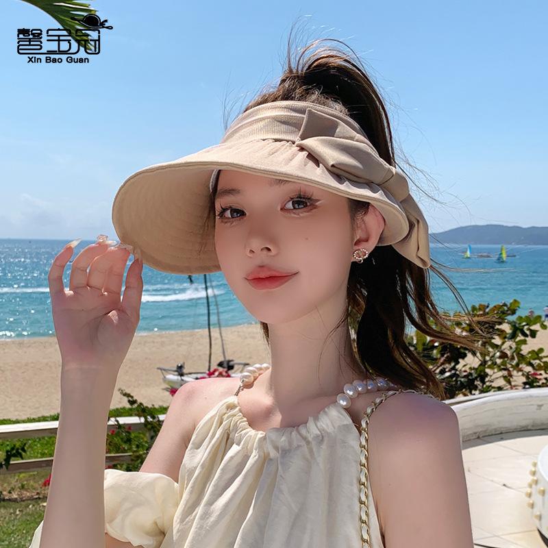 8512 Summer Tulle Bow Empty Top Hat Versatile Fashion Sunshade Sunscreen Hat Show Face Small Hat Female Tide