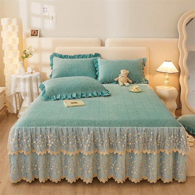 Jupe de lit en Fiber de lait d'hiver, couvre-lit matelassé en dentelle, épais et chaud, couverture de matelas en polaire pour bébé, literie en molleton de corail