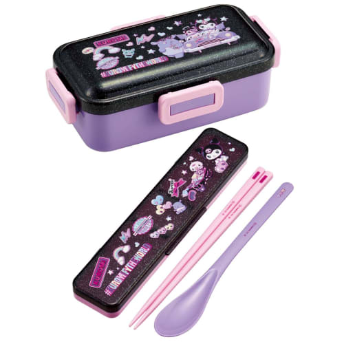 Skater Bento Box, 530ml, Single Tier, for Women, Made in Japan, with Leak-Resistant 4-Point Lock, Dishwasher and Microwave Safe, Sanrio Kuromi Wonder