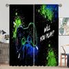 HD Digital Printed Drapes House Decoration Decor Living Area Room Bedroom Rod Pocket Style Pocket Curtains Black And White Gamepad Print Bed Chamber