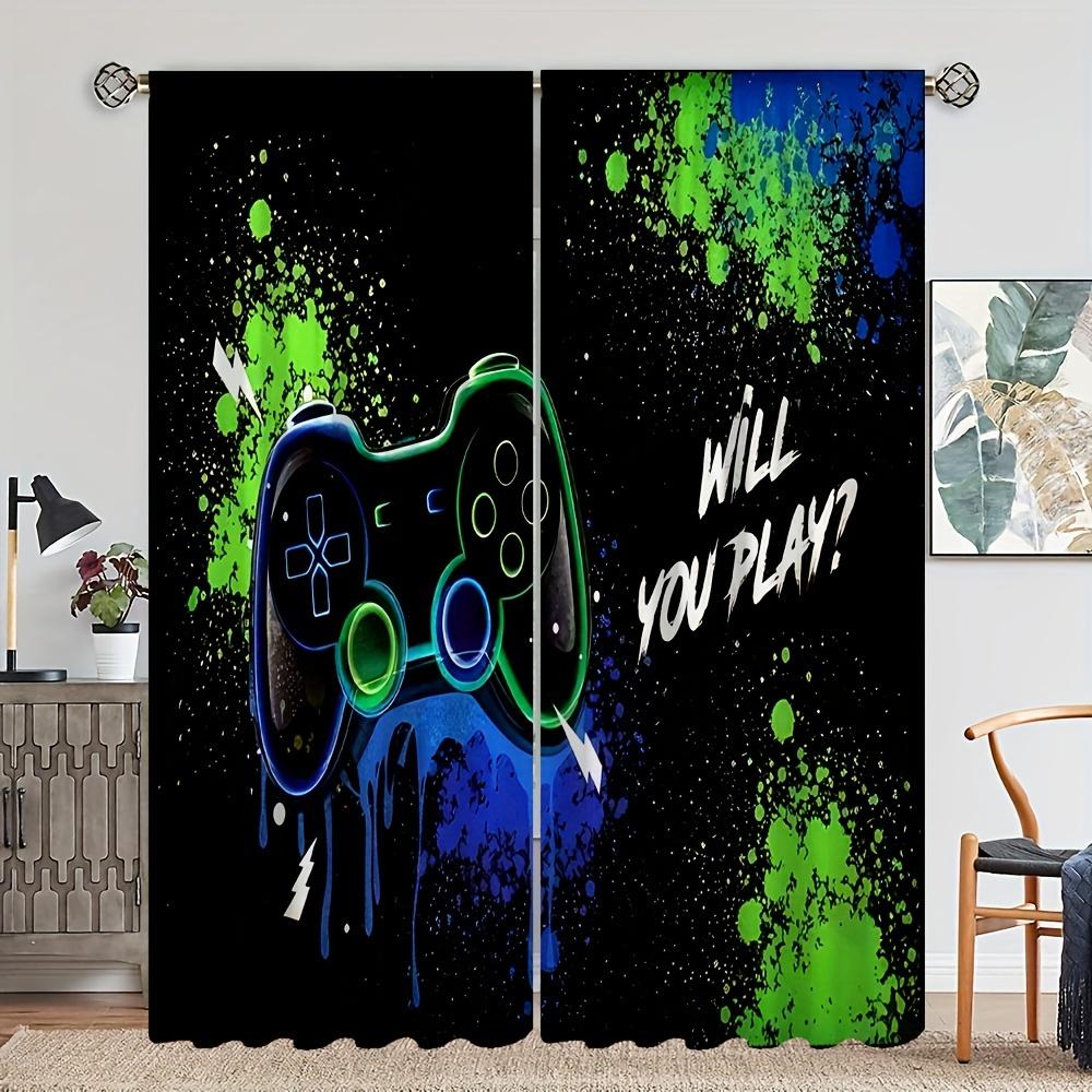 2pcs HD Digital Printed Curtains Home Decor Living Room Bedroom Rod Pocket Curtains Black And White Gamepad Print Bedroom Study