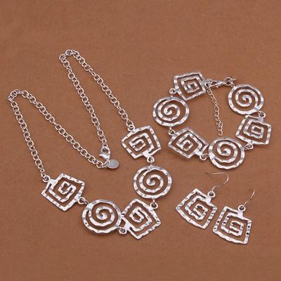 Hochwertiges, quadratisches, geometrisches Wassertropfen-Ohrring-Armband mit Halskette, modisches Sterling-Silber-Schmuckset