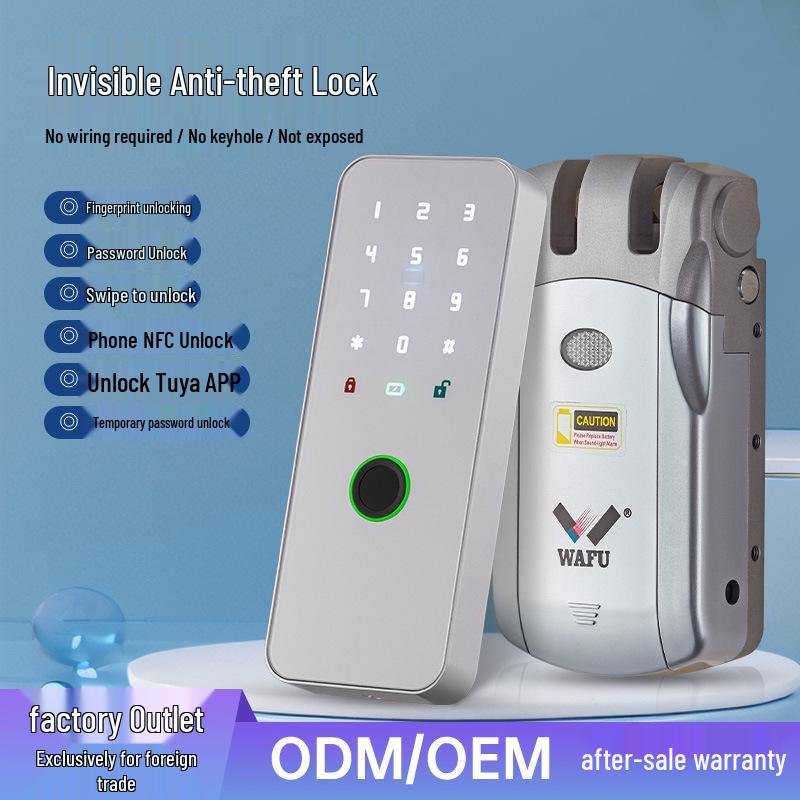 Wireless Remote-Control Smart Lock with Invisible Design and Electric Bull Head Lock for No-Drill Installation
