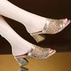 Fashion Women Thick Heeled Slippers New Fashion Summer Sequins Silver Party Wedding Shoes Woman Casual Plus Size Roman Sandals Slides