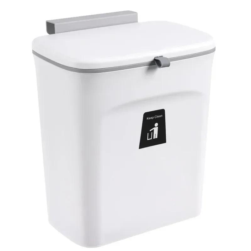 7L / 9L Wall Mounted Trash Can Bin with Lid Waste Bin Kitchen Cabinet Door Hanging Trash Bin Garbage Car Recycle Dustbin Rubbish