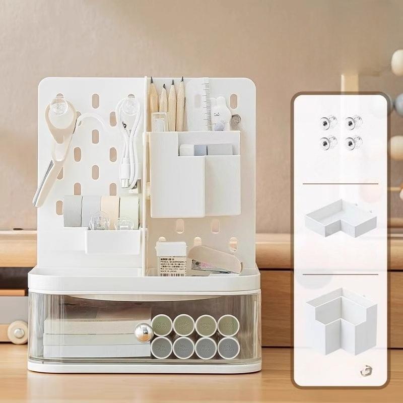 Rotating Hole Board Storage Box Organizer with Drawer Rack Office Table Student Desktop Small Compartment Stationery Storage Box