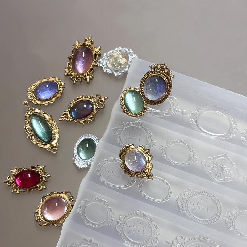 Gem Baroque Shell 3D Relief Nail Art Silicone Mold Transparent Picture Frame Design Manicure Templates for Creative Nail Design