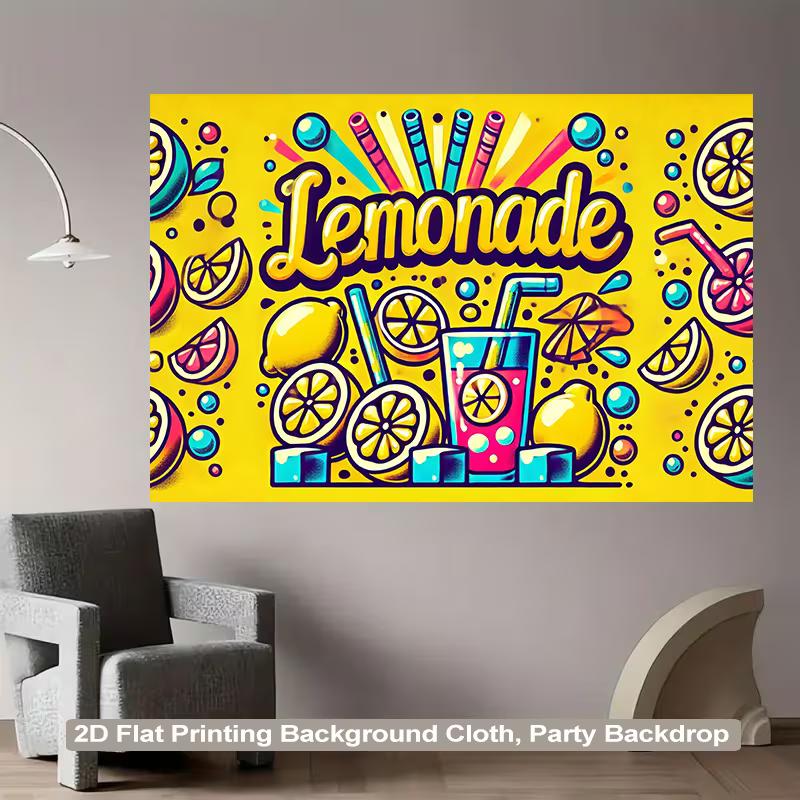 2D Pop Art Lemonade Backdrop with Lemons, Drinks, Straws & Bubbles Photography Background Banner