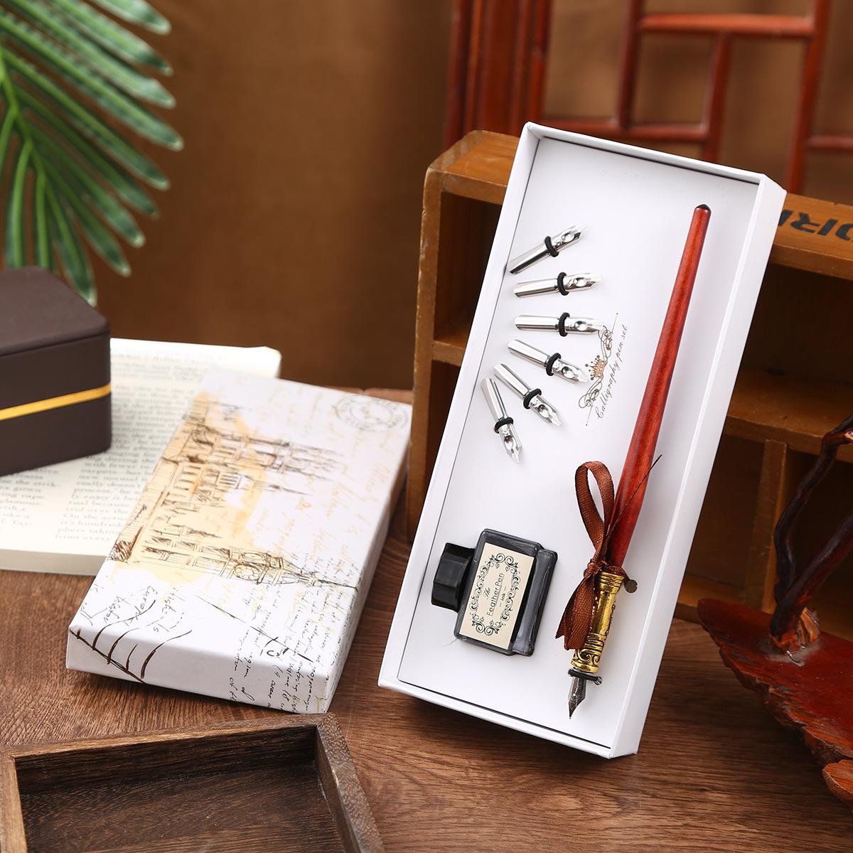 

Vintage Student Pen Gift Box Metal Nib Pen, Calligraphy Pen Training Class Gift Pen Set 0.5mm