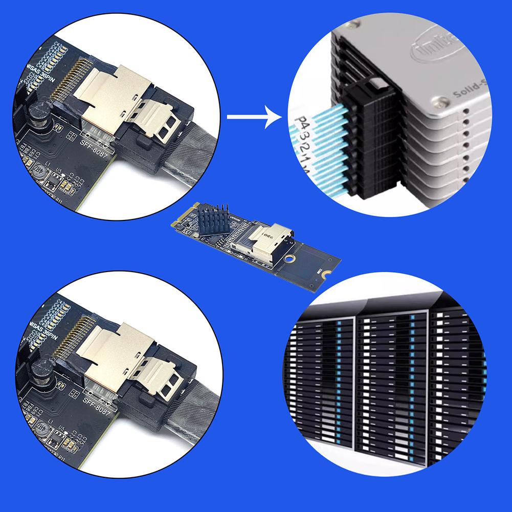 M.2 NVME To Mini SAS SFF-8087 Expansion Card Support 4 Port SFF8087 To M2 NVME Adapter SATA3.0 6Gbps Hard Disk Adapter Card