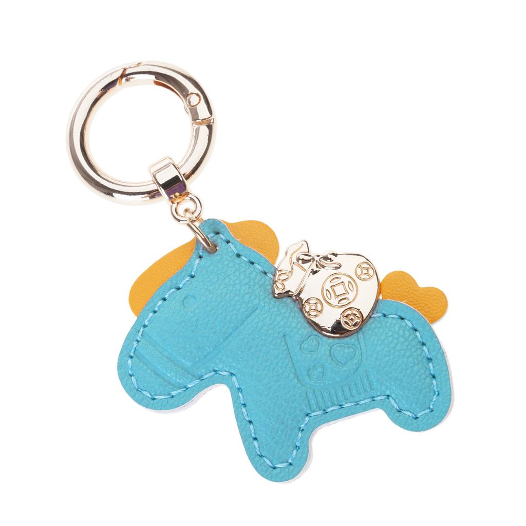 Leather Keychain With Horse Charm For Bringing Wealth And Luck Handmade Keyring Charm for Travel and Work