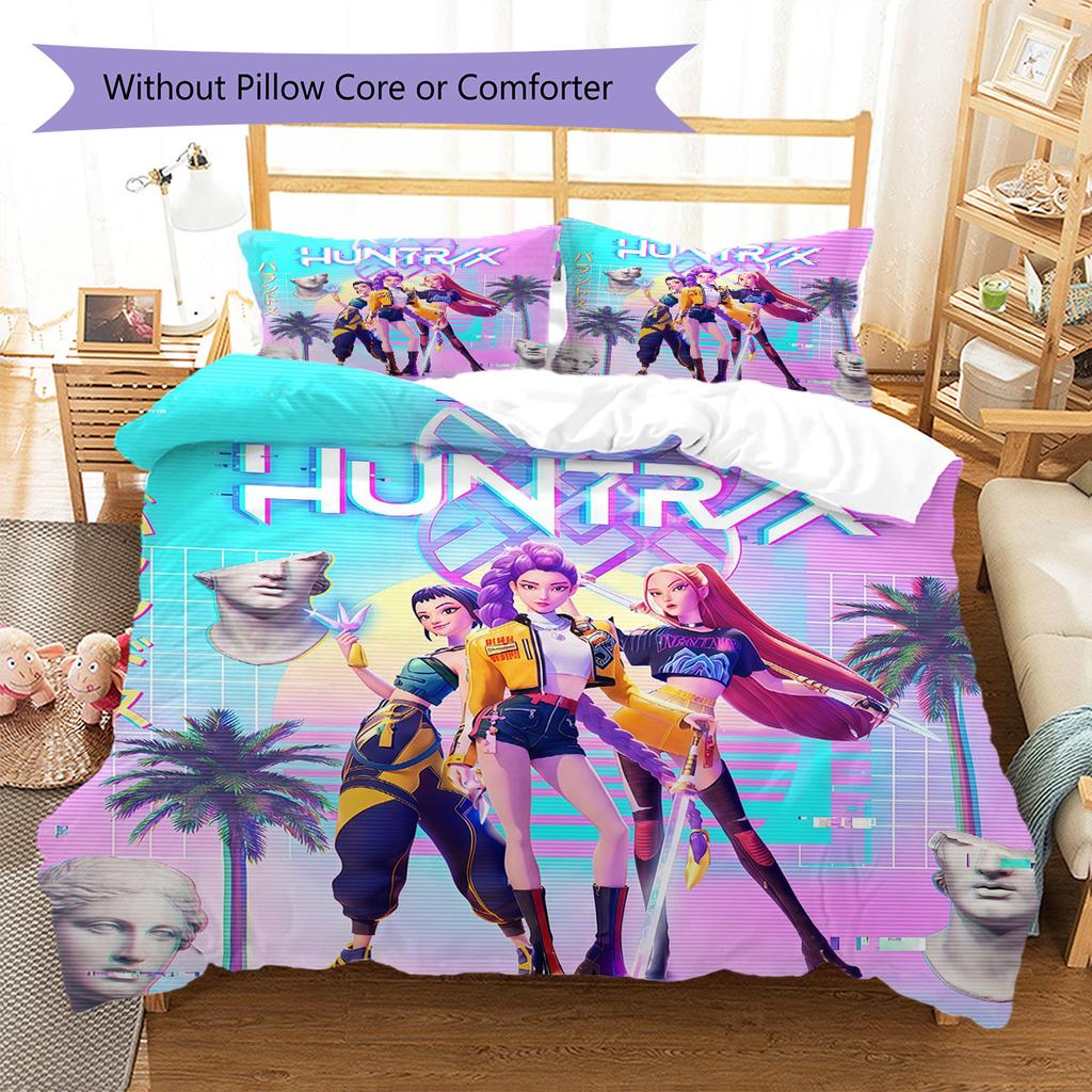 kpop hunter Pattern Bedding Quilt Set Quilt Cover Pillowcase Home Decoration Birthday Gift (1 * duvet cover + 2 * pillowcase, without core)