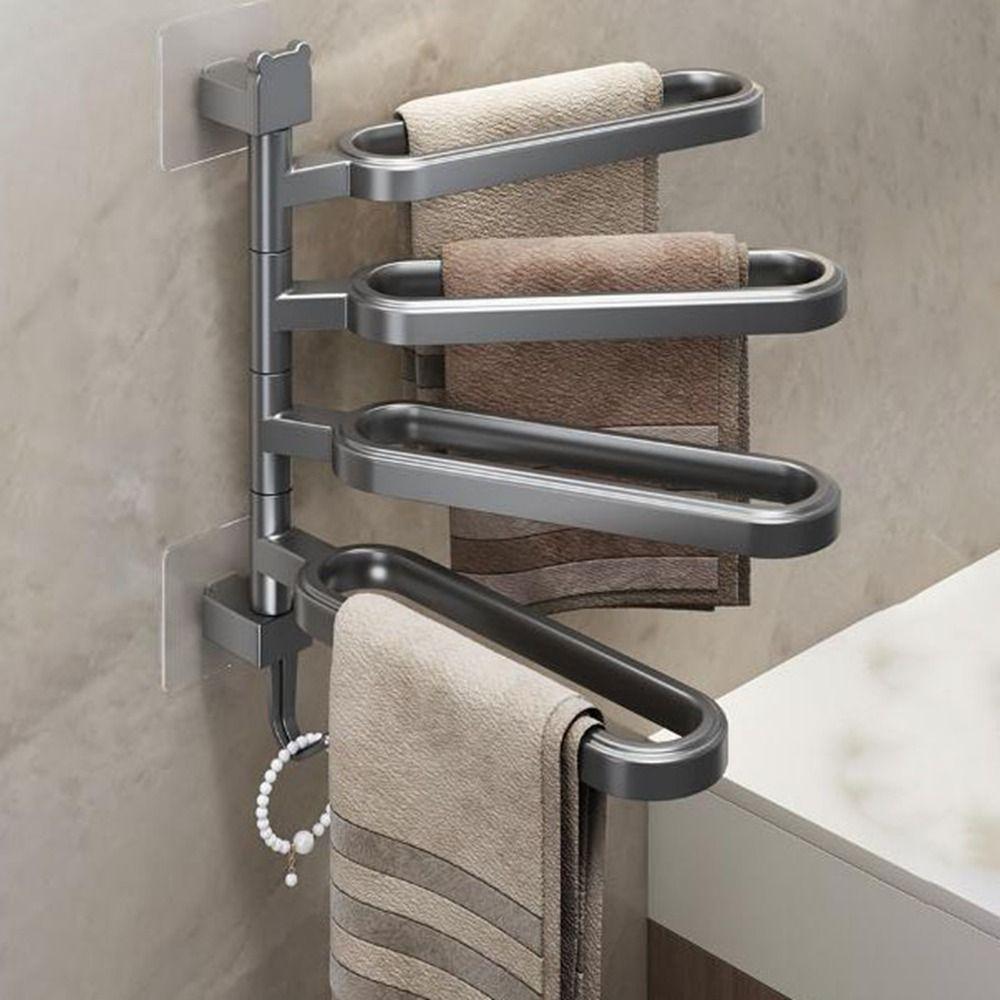 Plastic Rotatable Towel Rack Wall Mounted Towel Hanger Practical Swivel Towel Holder  Bathroom