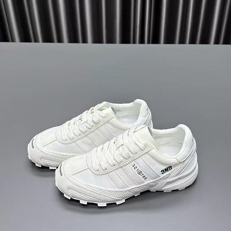 Leather mesh Forrest Gump shoes women's 2025 summer new round head thick sole thin breathable cowhide casual sports shoes tide