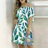 Women Plus Size Off Shoulder Tie Cuff Short Sleeve Floral Printed A Line Dress