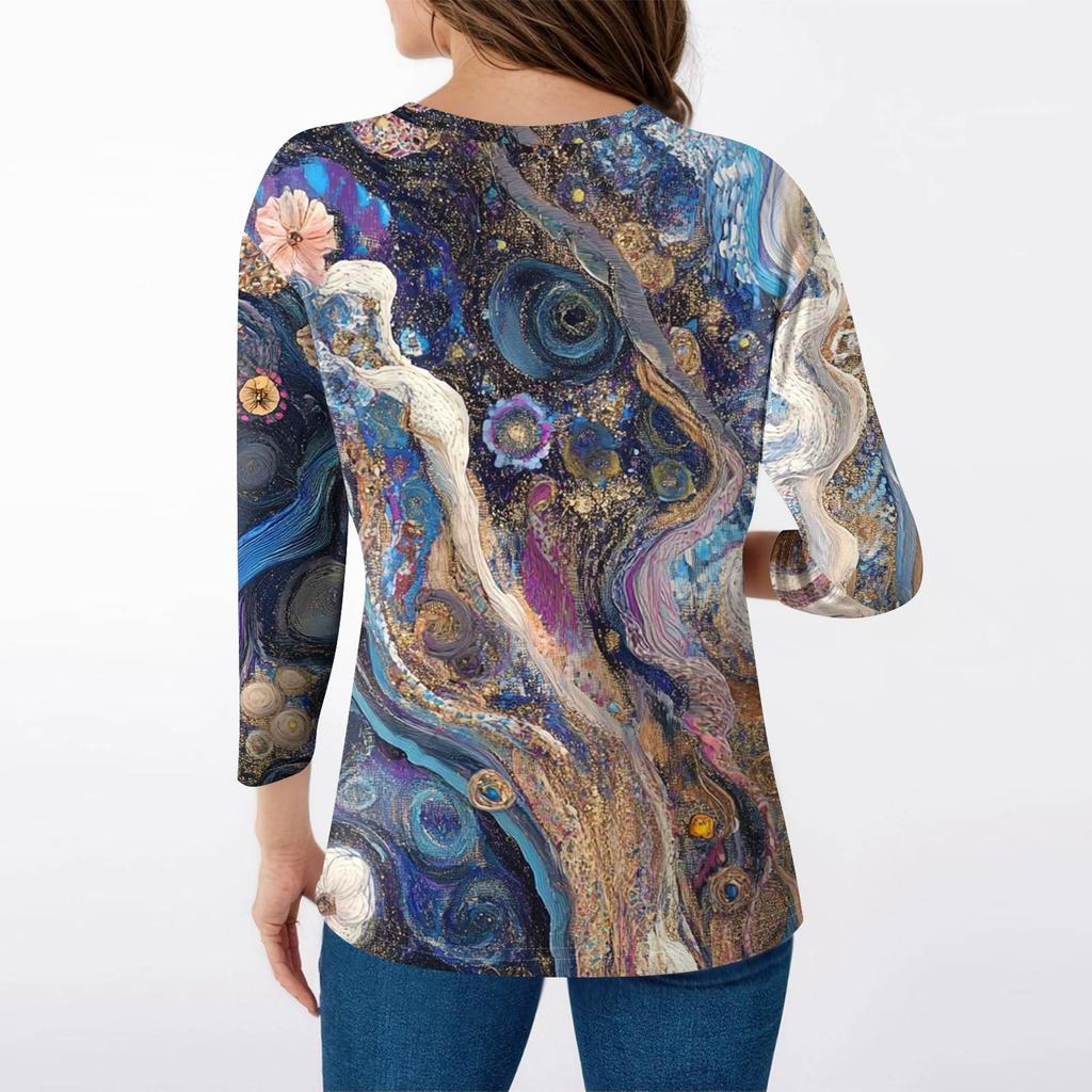 Dámské topy Tříčtvrteční rukáv Košile Výstřih do V Volná Ležérní košile Potisk Tričko