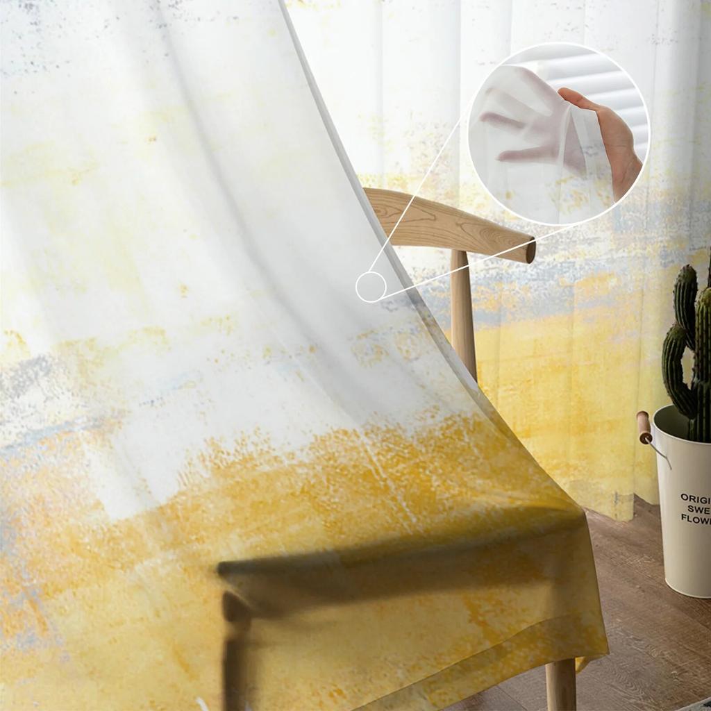 Arte Astratta Giallo Tende Trasparenti Per Soggiorno Camera da Letto Tenda in Tulle Per Cucina Tenda Voile Pannelli Oscuranti