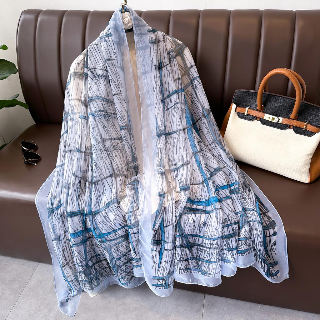 Fashion Satin Finish Sunscreen Scarves Female 180*130Cm Style Beach Towel Popular Print Silk Shawl Luxury Dustproof Big Bandanna