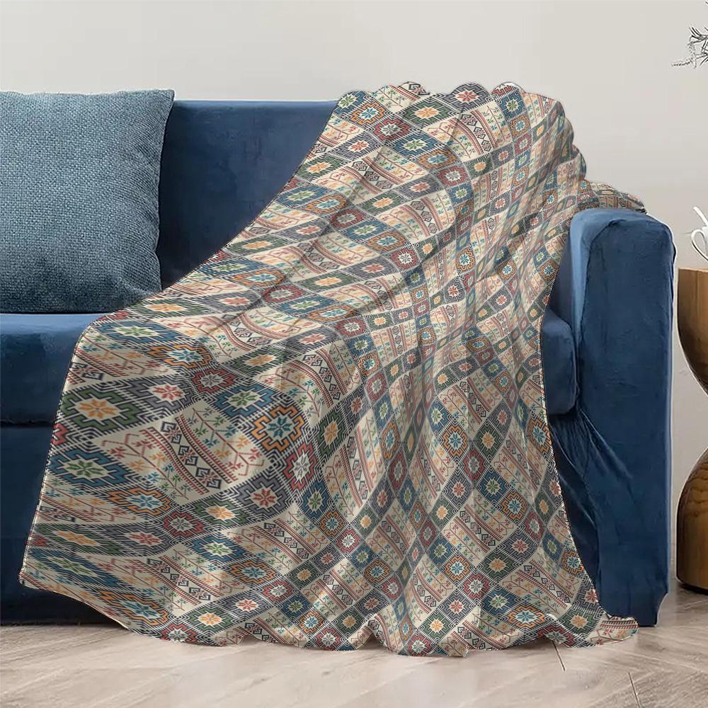 Bohemian Kilim Tribal Pattern Flannel Printed Blanket Suitable For All Seasons Suitable For Living Room Office Sofa And Travel